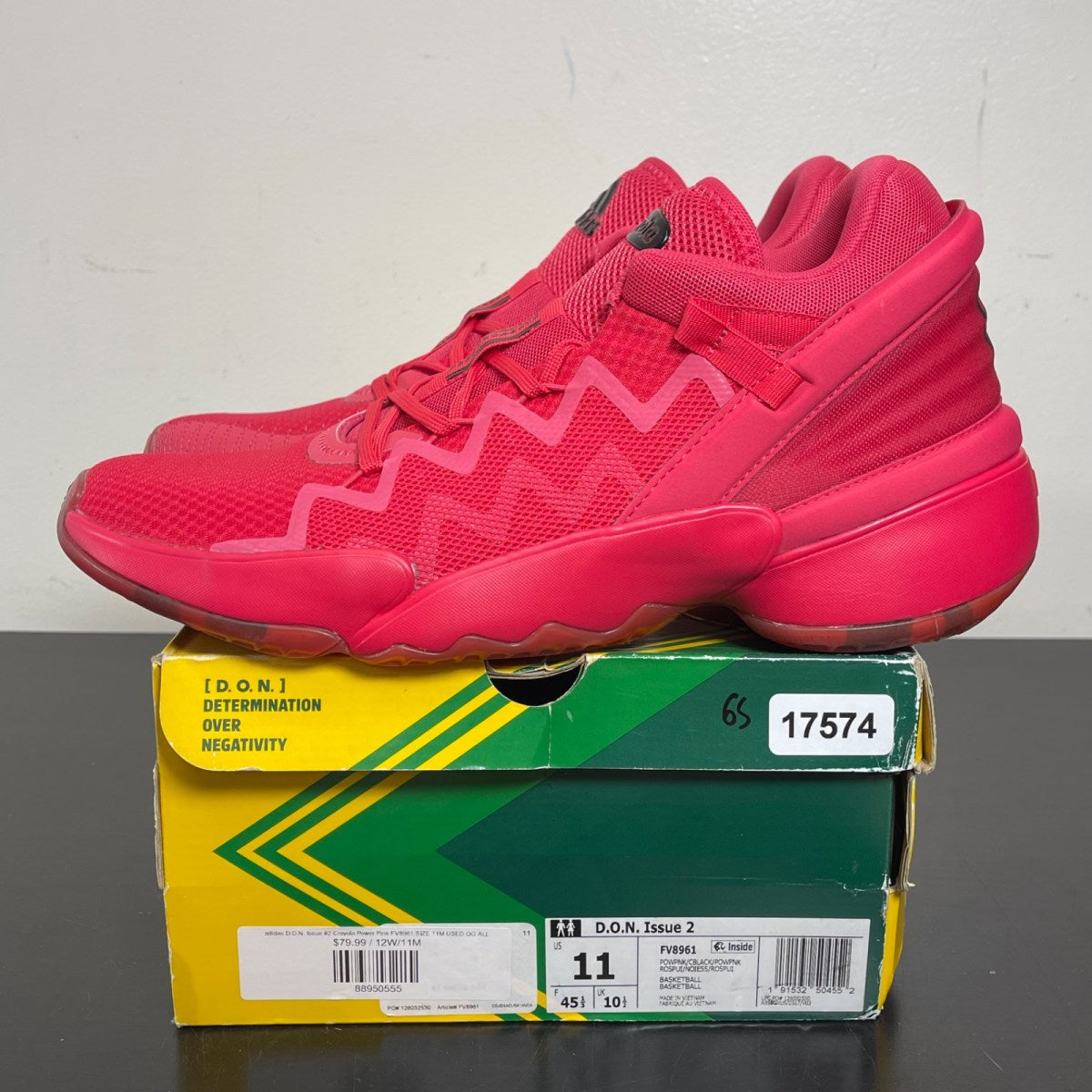 adidas D.O.N. Issue #2 Crayola Power Pink 11 (Moderately Worn Pre-Owned)adidasPower Pink/Core Black/Power Pink - Image 3