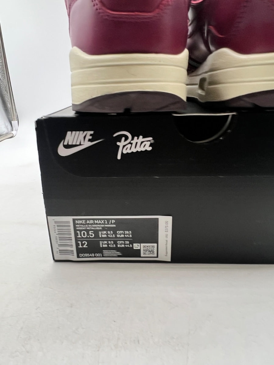 Nike Air Max 1 Patta Waves Rush Maroon (with Bracelet) 10.5 (Lightly Worn Pre-Owned)NikeMetallic Silver/Rush Maroon - Image 6