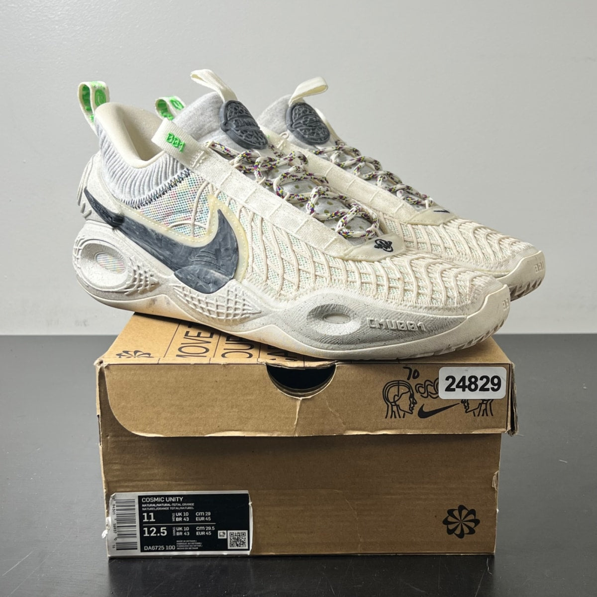 Nike Cosmic Unity Natural Grey 11 (Lightly Worn Pre-Owned)NikeNatural/Natural-Total Orange-Green Glow - Image 1