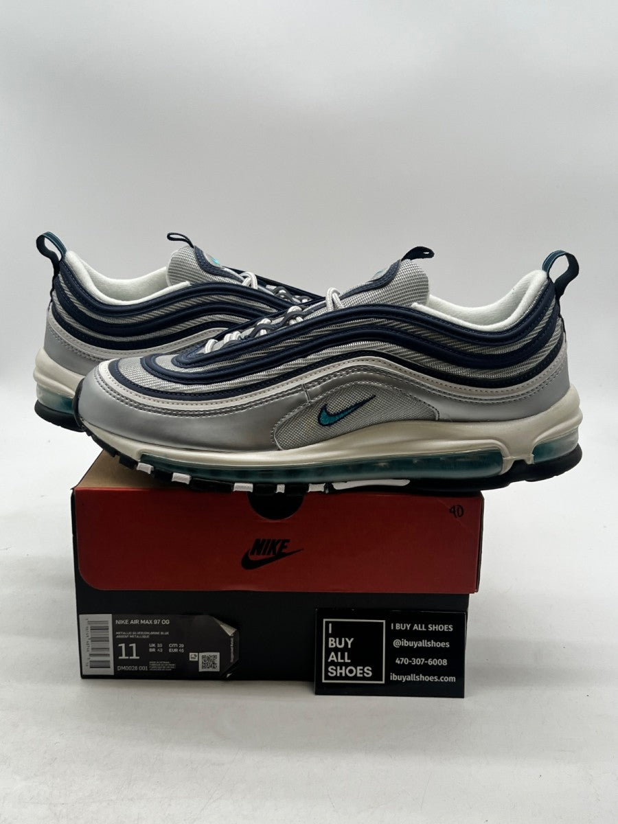 Nike Air Max 97 Metallic Silver Chlorine Blue 11 (Lightly Worn Pre-Owned) - Image 1
