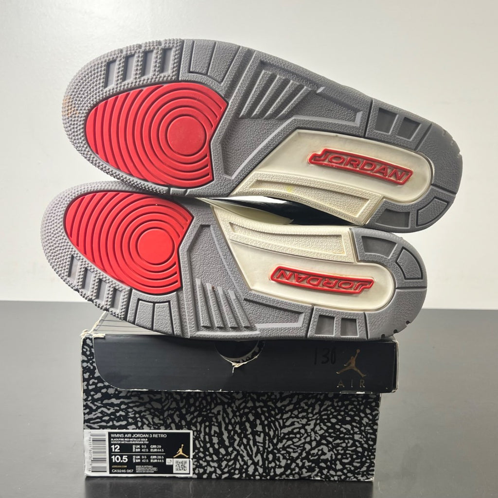 Jordan 3 Retro Black Cement Gold (Women's) 12W (Lightly Worn Pre-Owned)JordanBlack/Fire Red/Metallic Gold/Cement Grey - Image 6