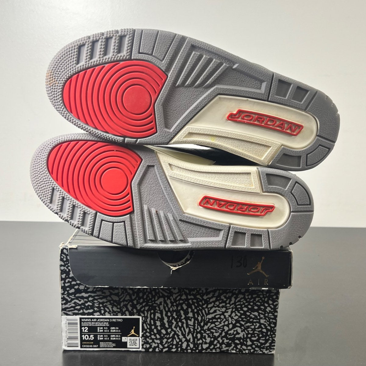 Jordan 3 Retro Black Cement Gold (Women's) 12W (Lightly Worn Pre-Owned)JordanBlack/Fire Red/Metallic Gold/Cement Grey - Image 6
