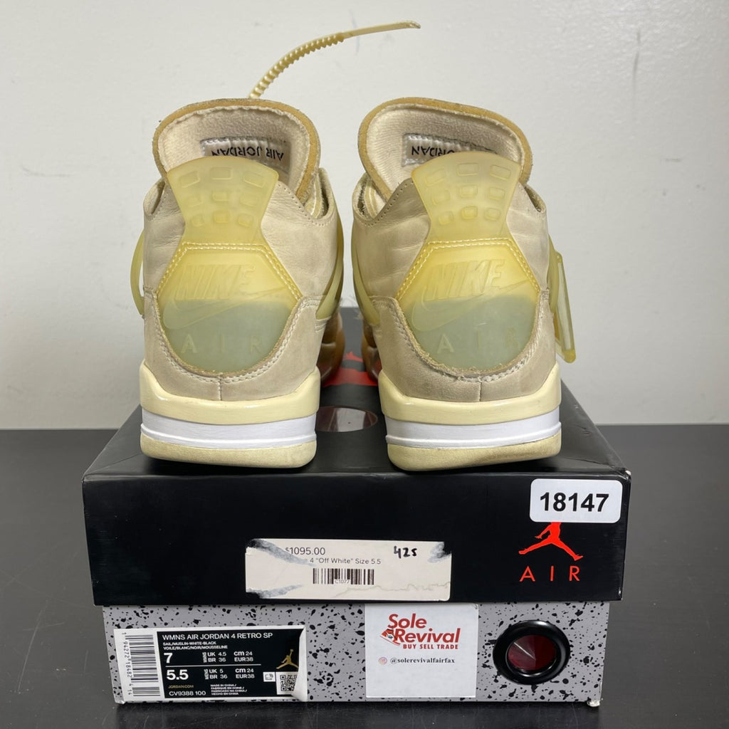 Jordan 4 Retro Off-White Sail (Women's) 7W (Moderately Worn Pre-Owned)JordanSail/Muslin-White-Black - Image 4