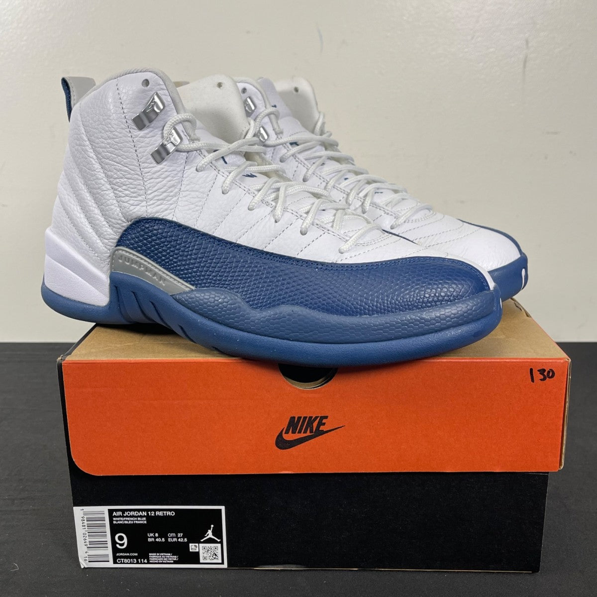 Jordan 12 Retro French Blue (2025) 9 (Moderately Worn Pre-Owned)JordanWhite/French Blue-Metallic Silver-Varsity Red - Image 1