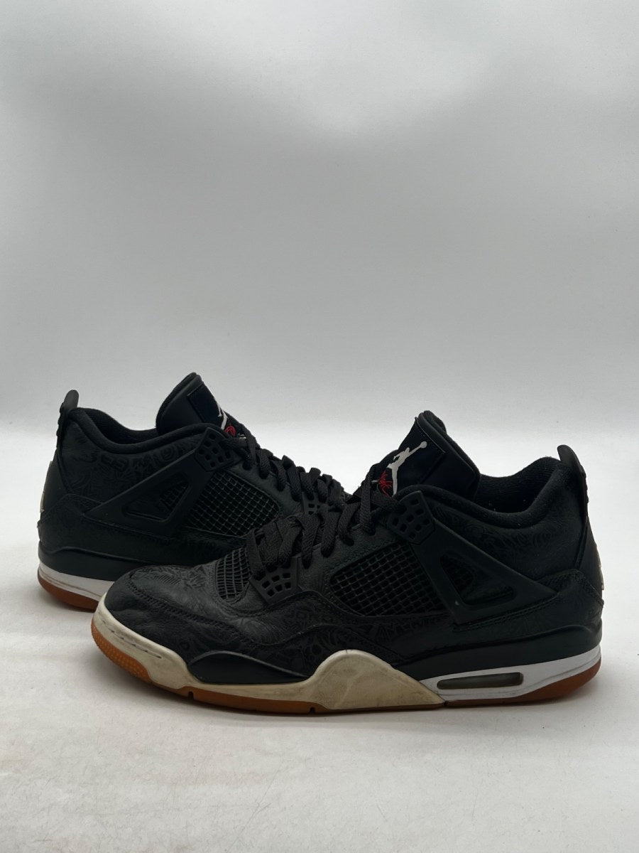 Jordan 4 Retro Laser Black Gum 13 (Heavily Worn Pre-Owned)JordanBlack/White-Gum Light Brown-University Red - Image 1