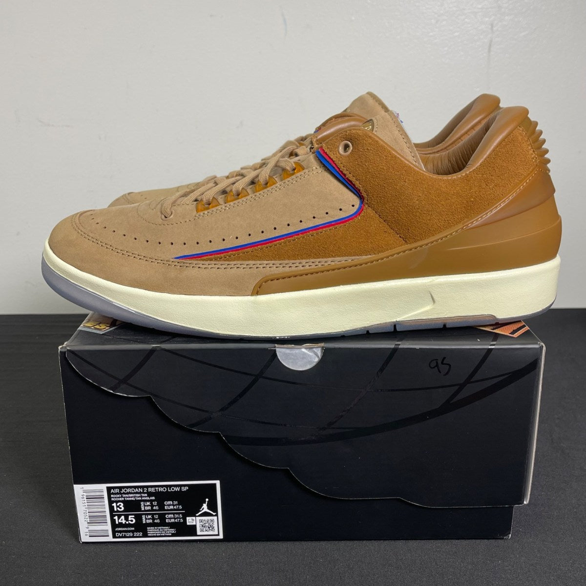 Jordan 2 Retro Low Two 18 13 (Moderately Worn Pre-Owned)JordanRocky Tan/British Tan-Gym Red-Team Royal - Image 3