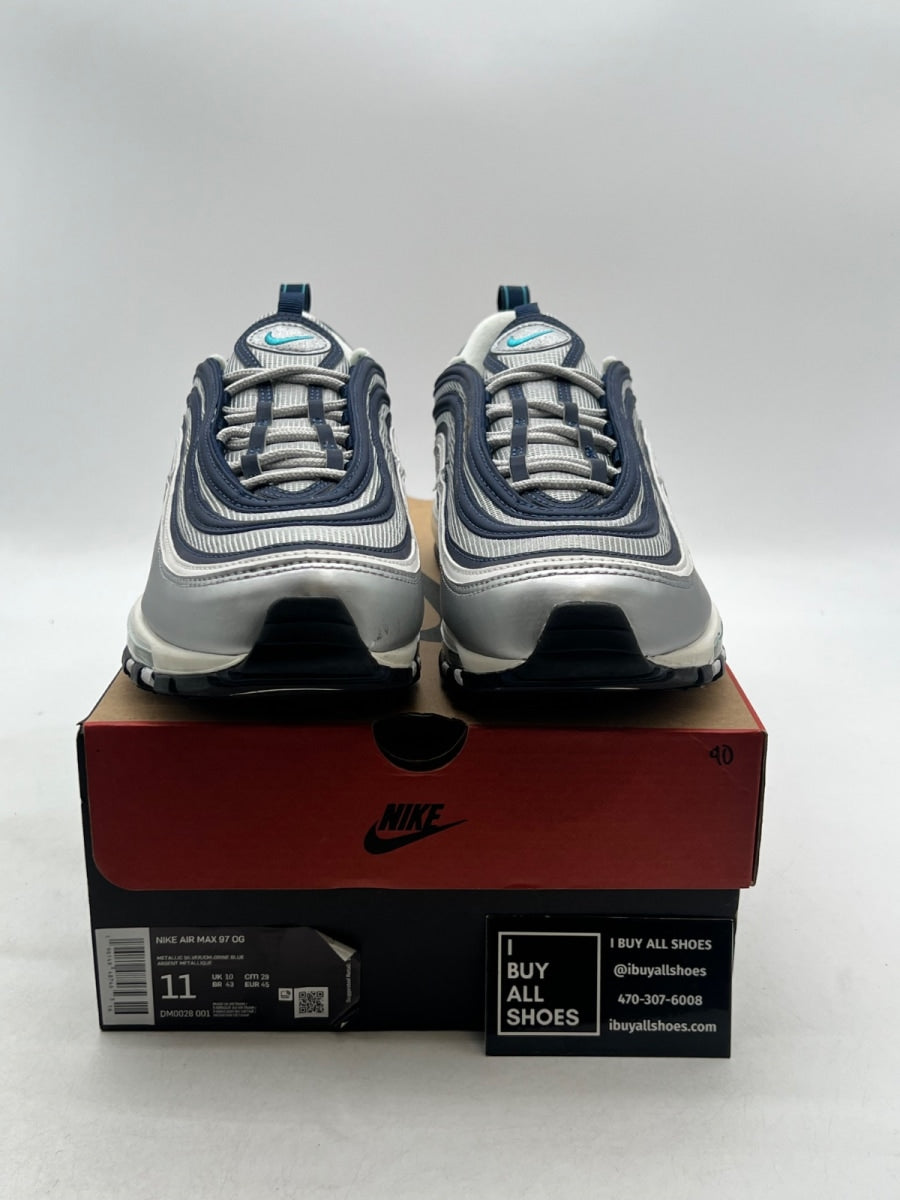 Nike Air Max 97 Metallic Silver Chlorine Blue 11 (Lightly Worn Pre-Owned) - Image 2