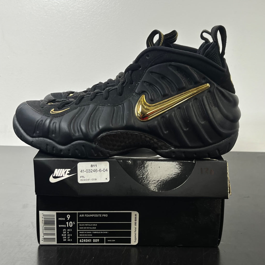 Nike Air Foamposite Pro Black Metallic Gold 9 (Lightly Worn Pre-Owned)NikeBlack/Metallic Gold-Black - Image 3