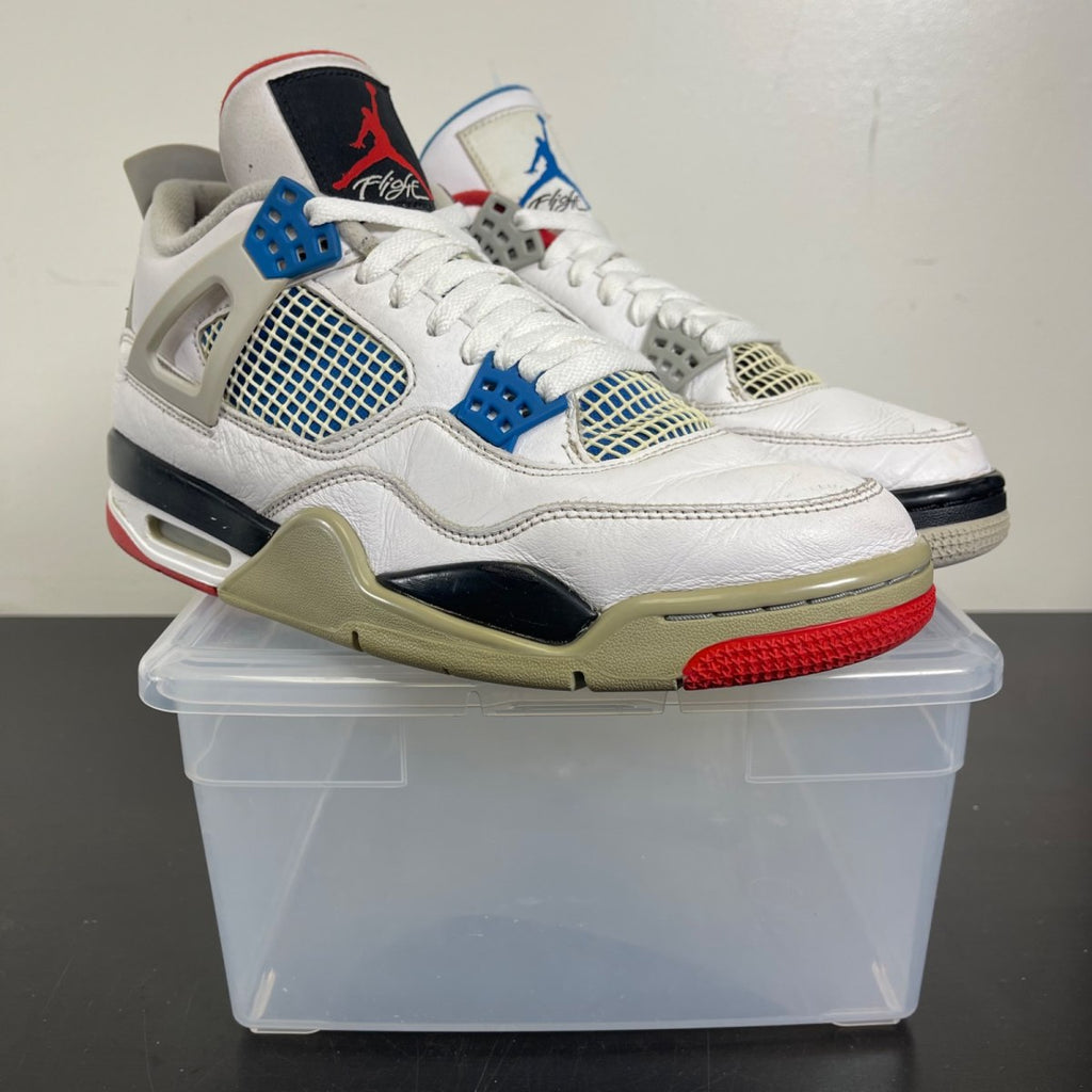Jordan 4 Retro What The 10 (Moderately Worn Pre-Owned)JordanWhite/Military Blue-Fire Red-Black-Cement Grey - Image 1