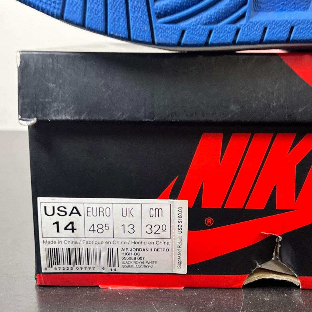 Jordan 1 Retro Royal (2017) 14 (Moderately Worn Pre-Owned)JordanBlack/Varsity Royal-White - Image 6