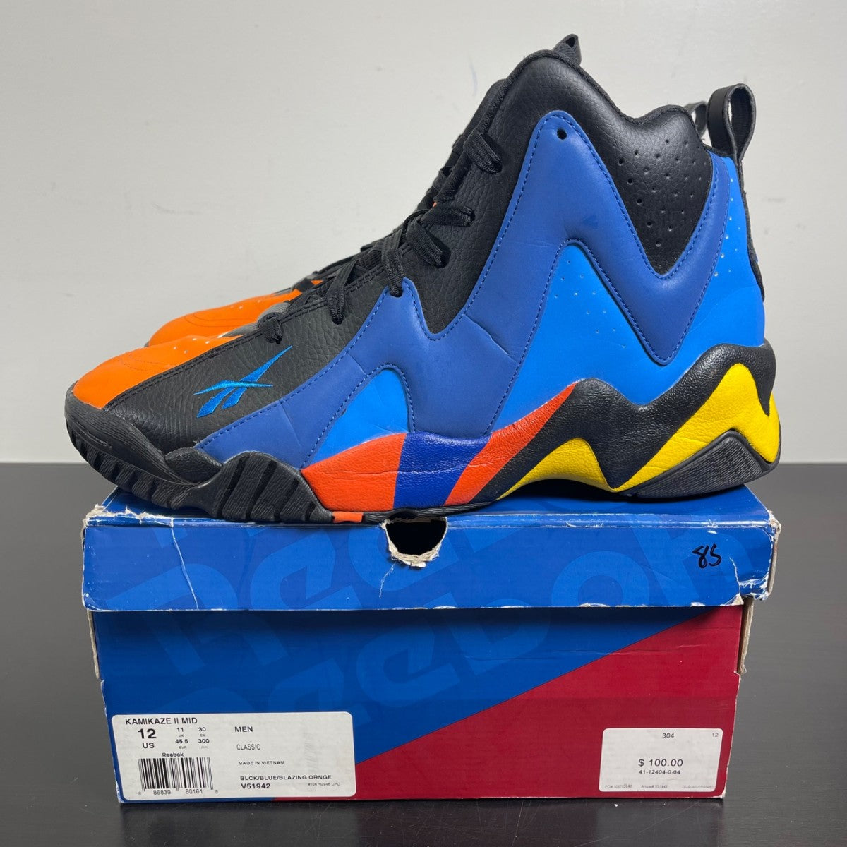 Reebok Kamikaze II OKC 12 (Moderately Worn Pre-Owned)ReebokBlack / Blue-Blazing Orange - Image 3