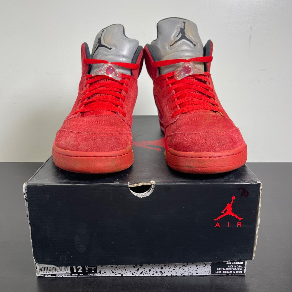 Jordan 5 Retro Red Suede 12 (Moderately Worn Pre-Owned)JordanUniversity Red/Black - Image 2