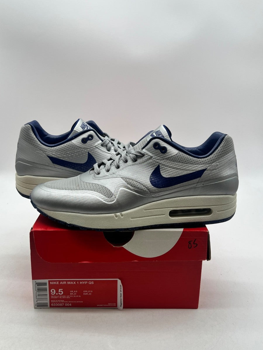 Nike Air Max 1 Night Track Royal 9.5 (Moderately Worn Pre-Owned)NikeMetallic Silver/Deep Royal Blue-Sail - Image 1