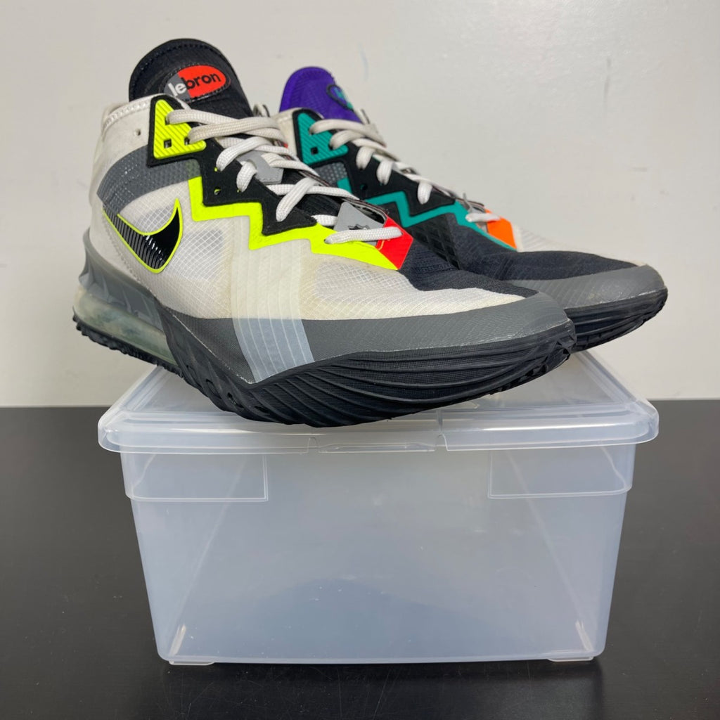 Nike LeBron 18 Low Greedy 12 (Moderately Worn Pre-Owned)NikeWhite/Black-Iron Grey - Image 1