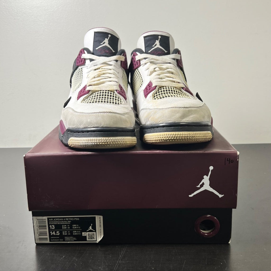 Jordan 4 Retro PSG Paris Saint-Germain 13 (Heavily Worn Pre-Owned)JordanWhite/Black-Metallic Gold-Bordeaux - Image 2