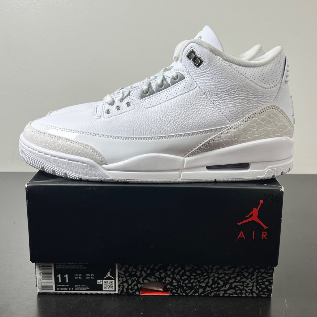 Jordan 3 Retro Pure Money (2025) 11 (Lightly Worn Pre-Owned)JordanWhite/White/Metallic Silver - Image 3