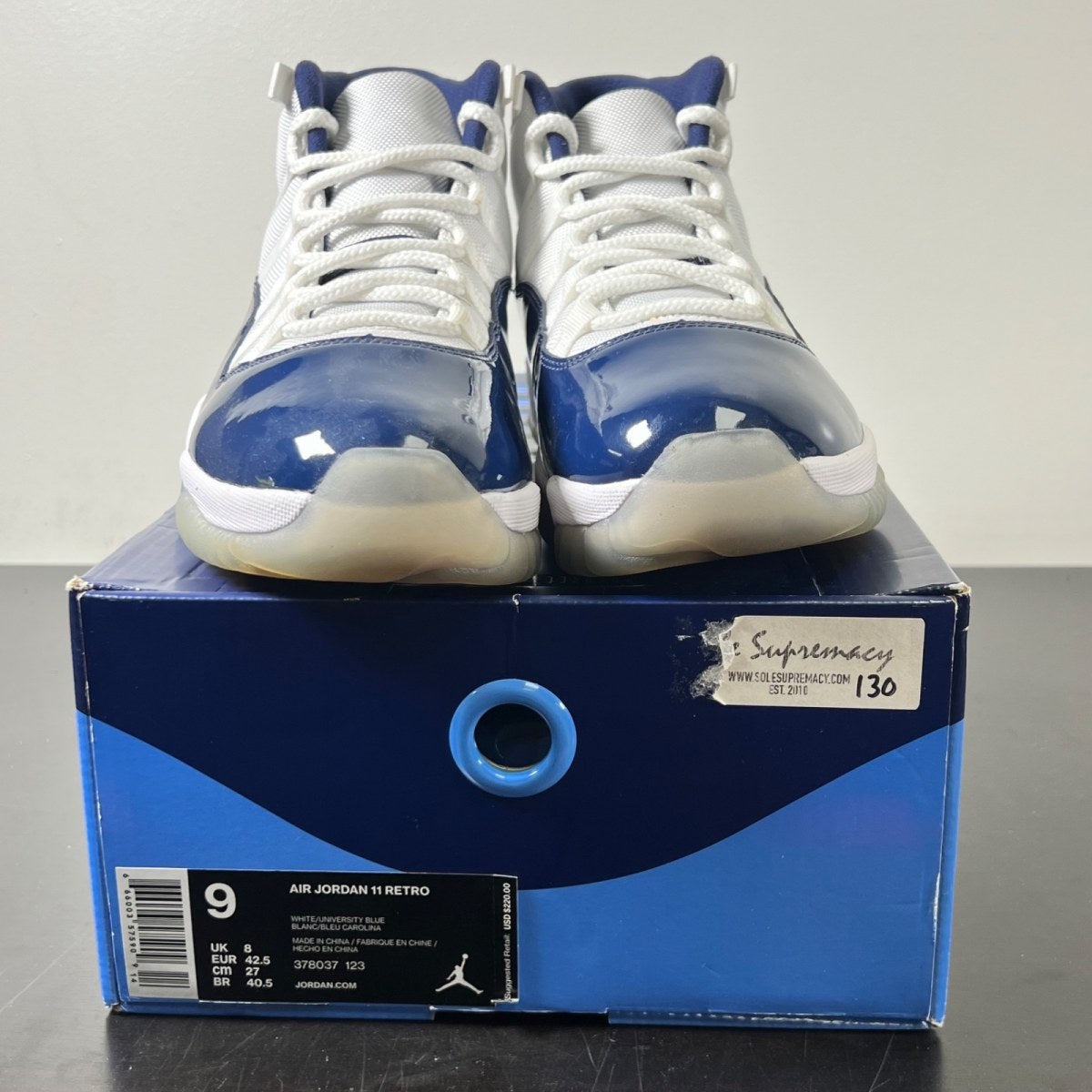 Jordan 11 Retro UNC Win Like 82 9 (Lightly Worn Pre-Owned)JordanWhite/University Blue-Midnight Navy - Image 2