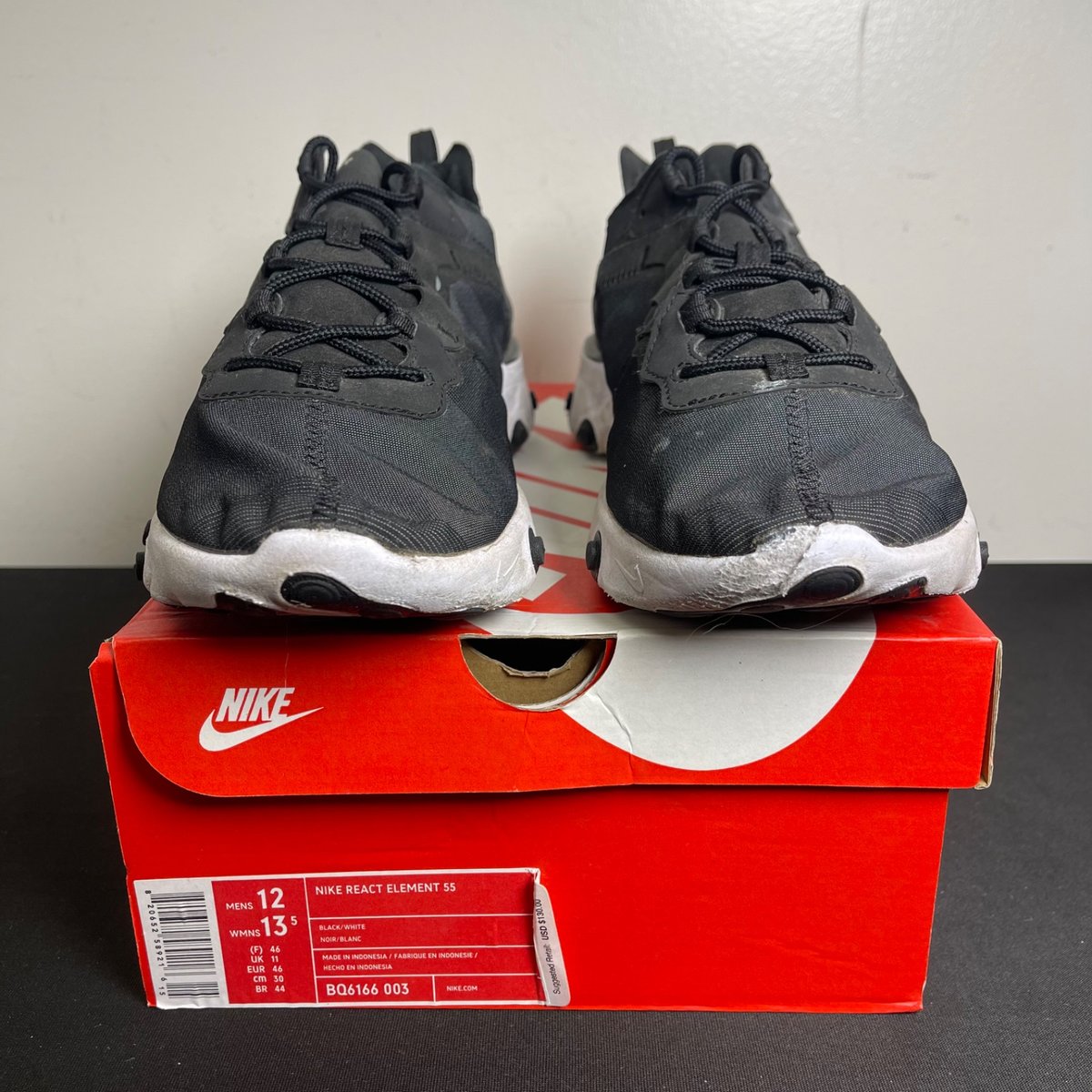 Nike React Element 55 Black White (Size 12) - aux