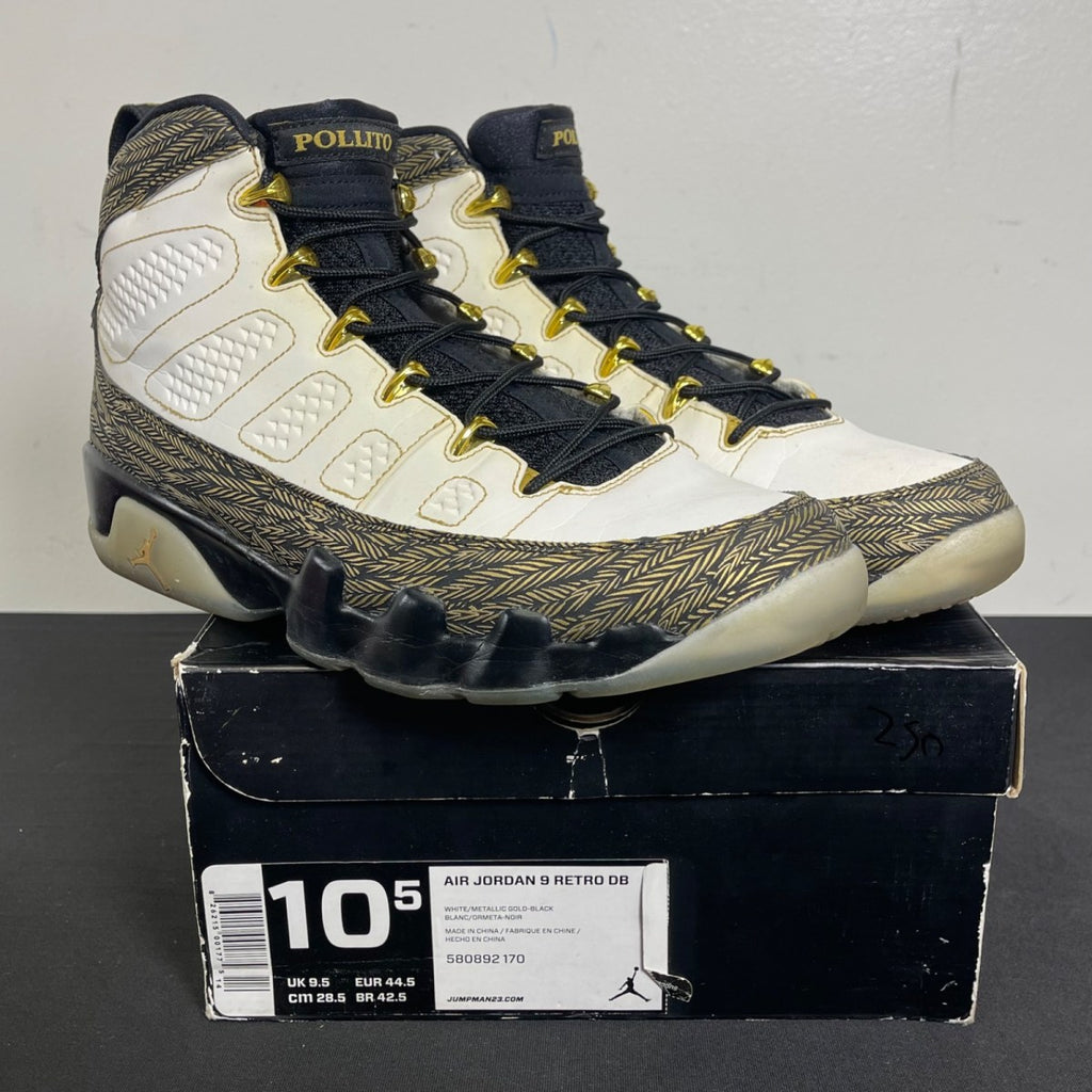 Jordan 9 Retro Doernbecher Pollito 10.5 (Moderately Worn Pre-Owned)JordanWhite/Metallic Gold-Black - Image 1