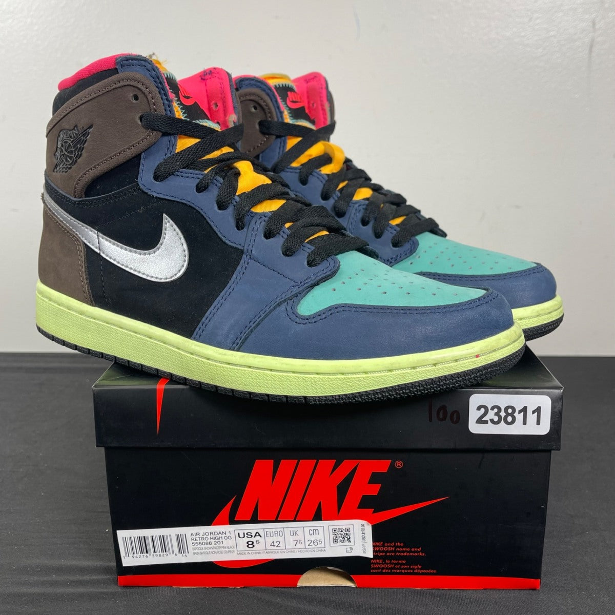 Jordan 1 Retro High Tokyo Bio Hack 8.5 (Moderately Worn Pre-Owned)JordanBaroque Brown/Black-Laser Orange-Racer Pink - Image 1