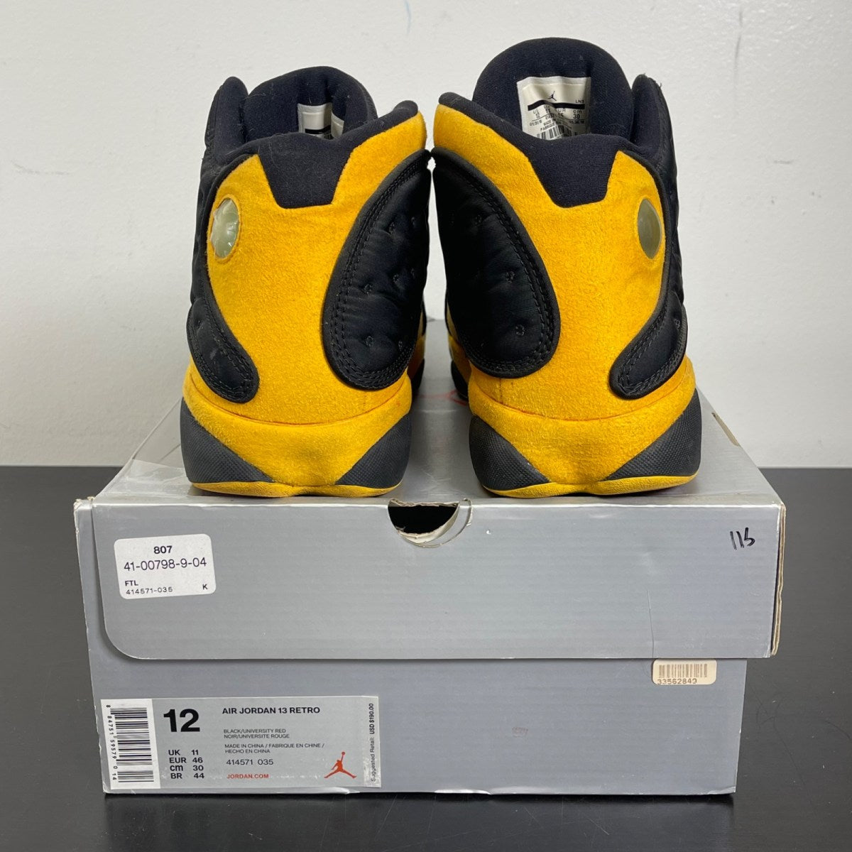 Jordan 13 Retro Carmelo Anthony Class Of 2002 (B-Grade) 12 (Moderately Worn Pre-Owned)JordanBlack/University Red-University Gold - Image 4