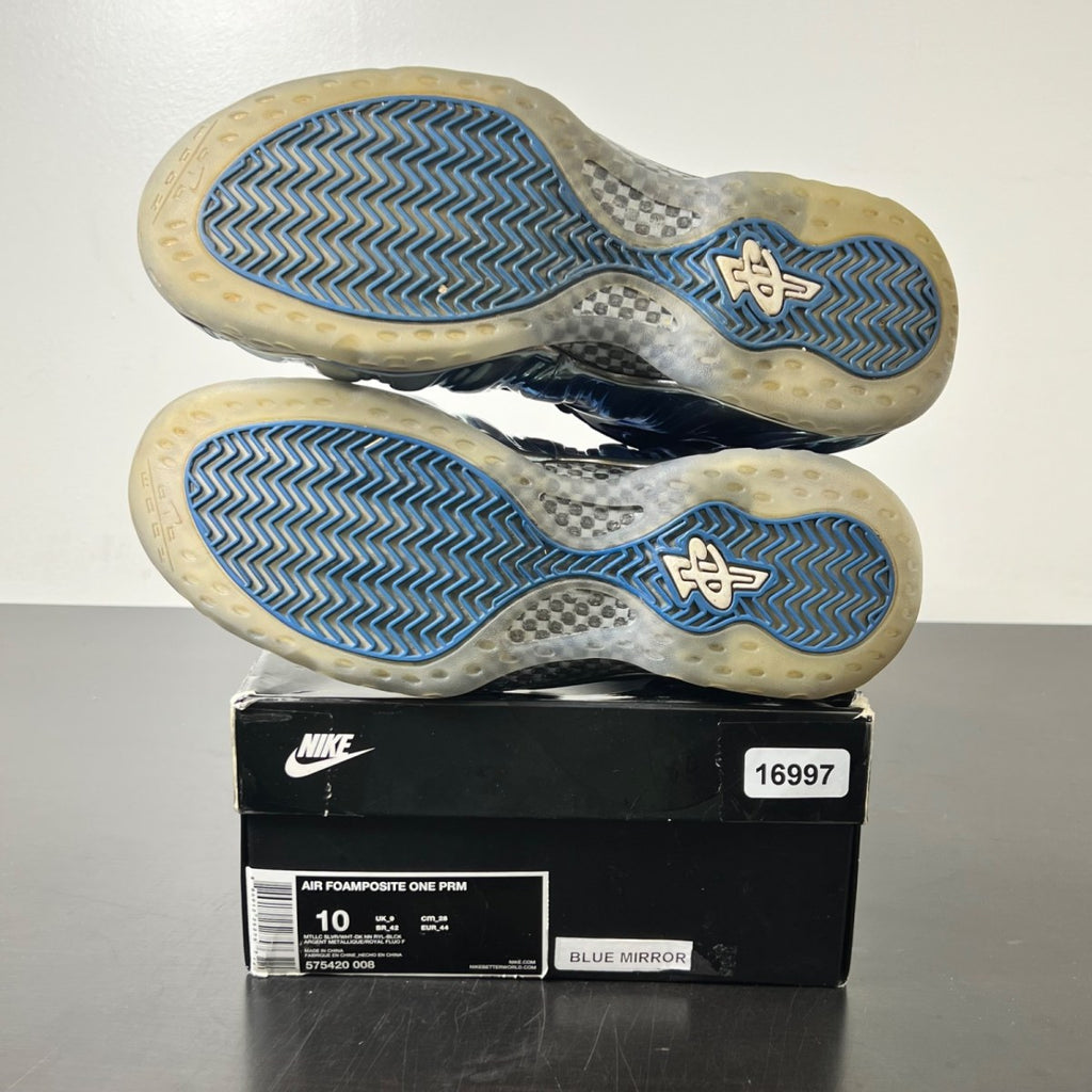 Nike Air Foamposite One Blue Mirror 10 (Moderately Worn Pre-Owned)NikeMetallic Silver/Black-Dark Neon Royal-White - Image 6