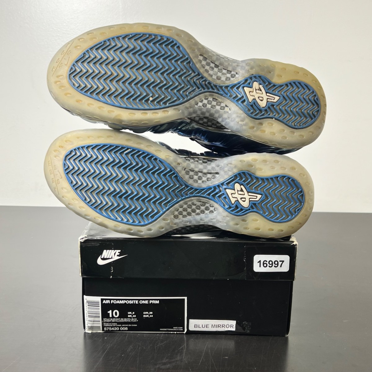 Nike Air Foamposite One Blue Mirror 10 (Moderately Worn Pre-Owned)NikeMetallic Silver/Black-Dark Neon Royal-White - Image 6