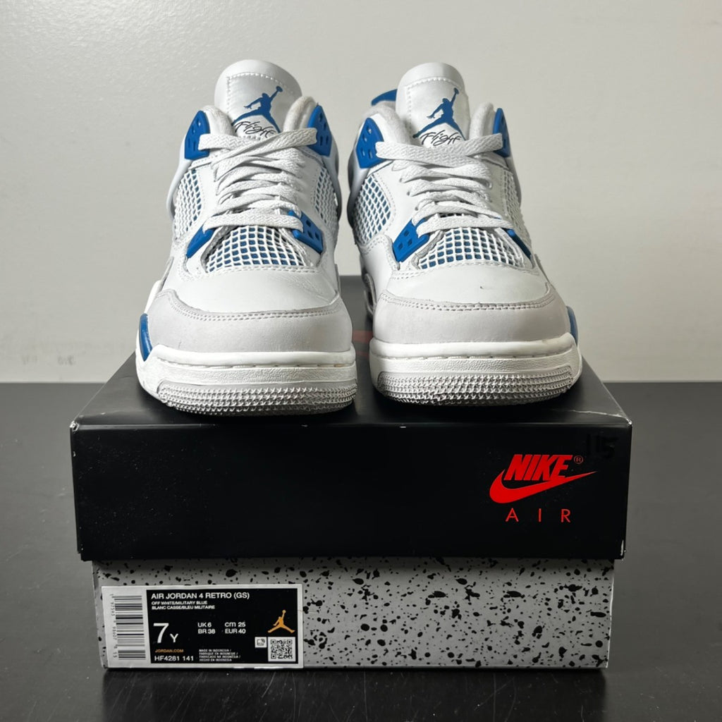Jordan 4 Retro Military Blue (2024) (GS) 7Y (Lightly Worn Pre-Owned)JordanOff-White/Military Blue/Neutral Grey - Image 2