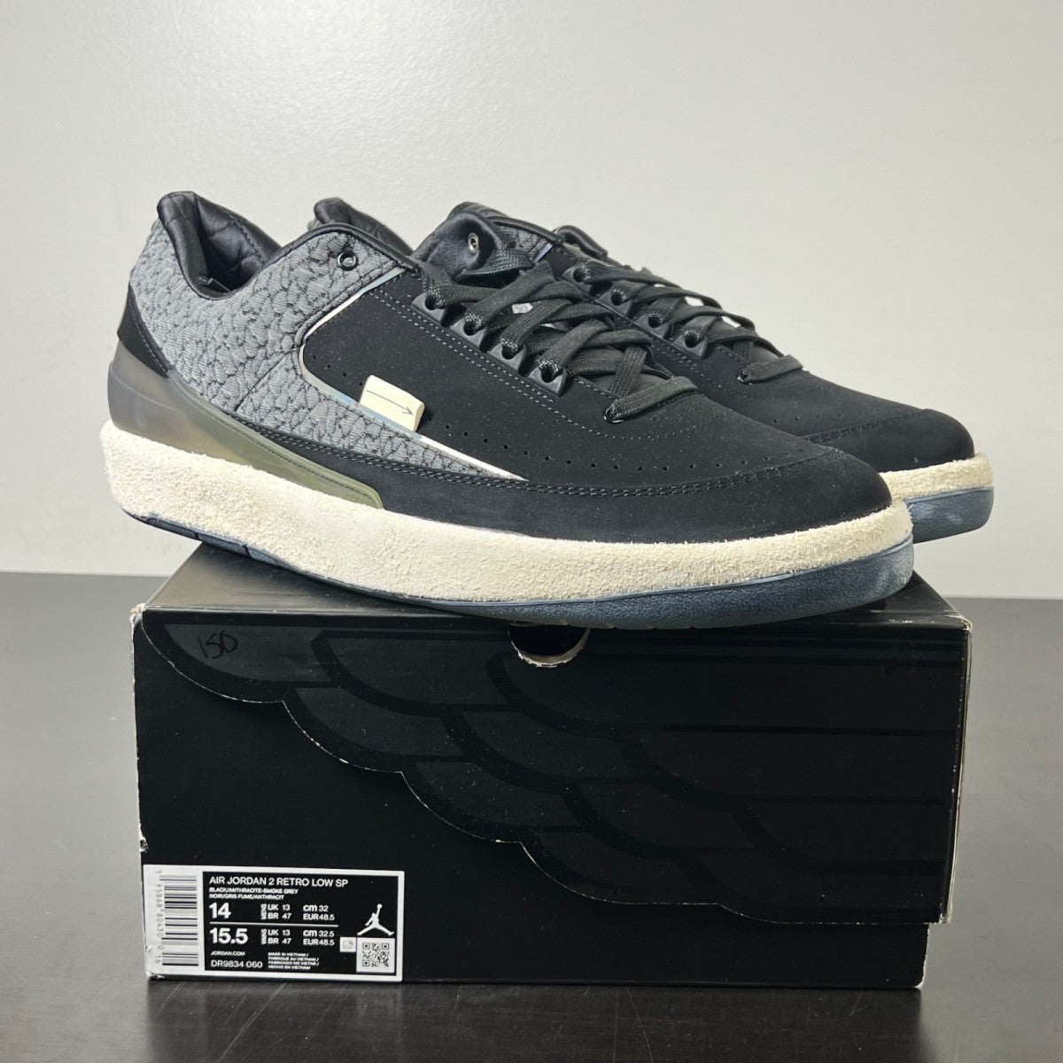 Jordan 2 Retro Low Responsibility 14 (New Pre-Owned)JordanBlack/Anthracite-Smoke Grey-Muslin - Image 1