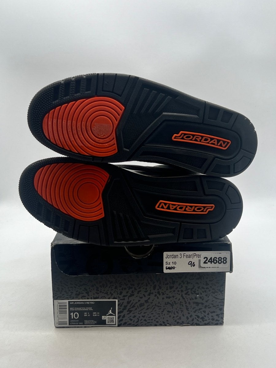 Jordan 3 Retro Fear Pack (2023) 10 (Moderately Worn Pre-Owned)JordanNight Stadium/Total Orange-Black-Flat Pewter-Neutral Grey - Image 8