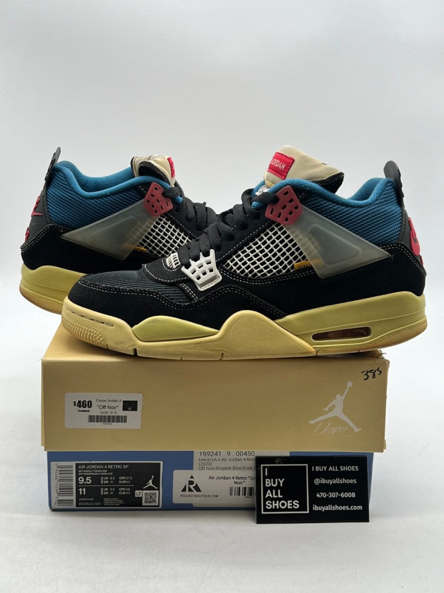 Jordan 4 Retro Union Off Noir 9.5 (Lightly Worn Pre-Owned) - Image 1