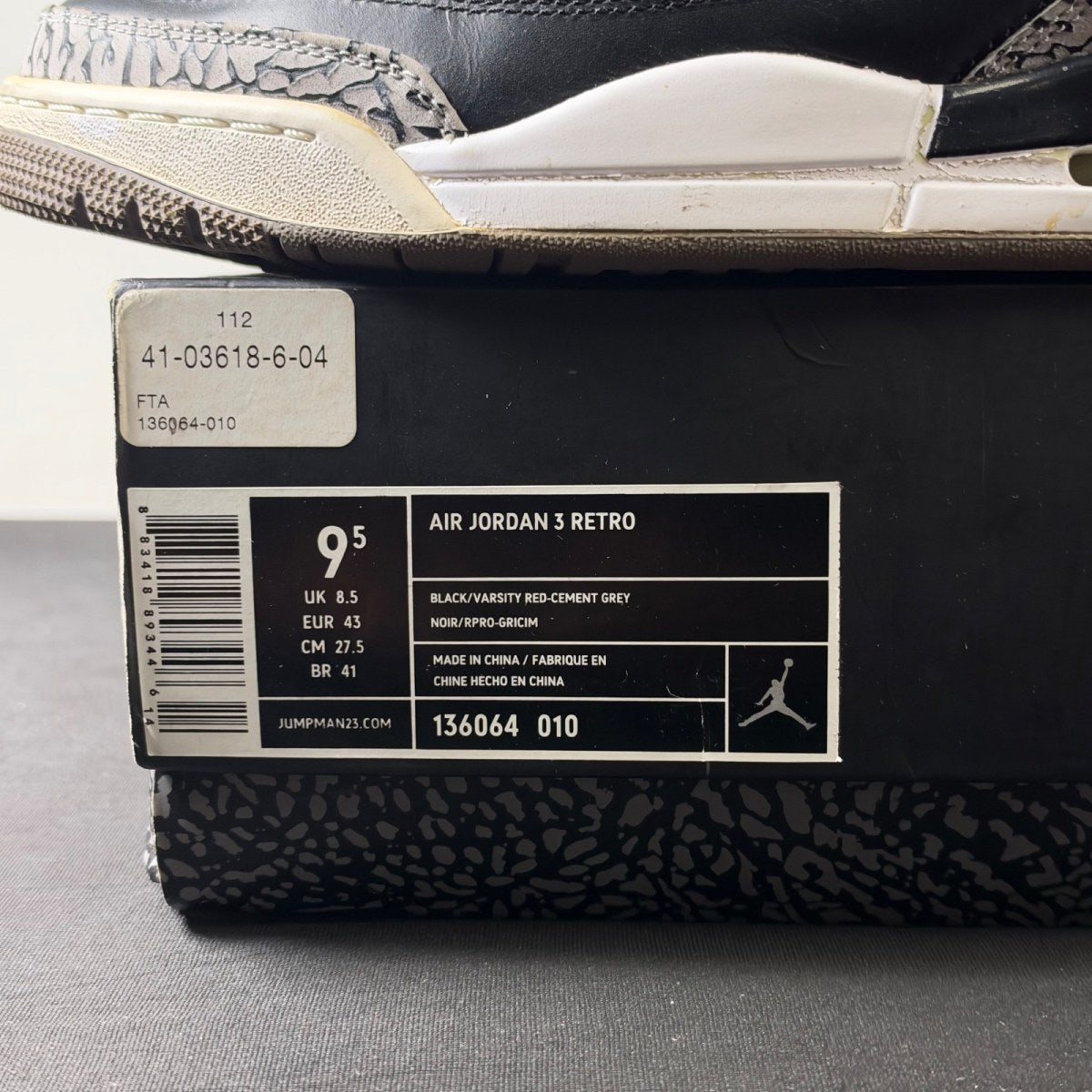 Jordan 3 Retro Black Cement (2011) (Size 9.5) - Image 4