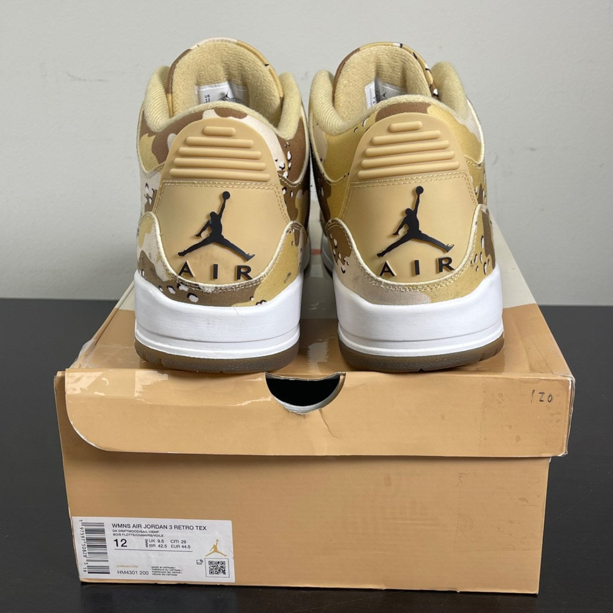 Jordan 3 Retro WNBA Desert Camo (Women's) 12W (Moderately Worn Pre-Owned)JordanDark Driftwood/Sail/Hemp/Velvet Brown/Brilliant Orange/White - Image 4