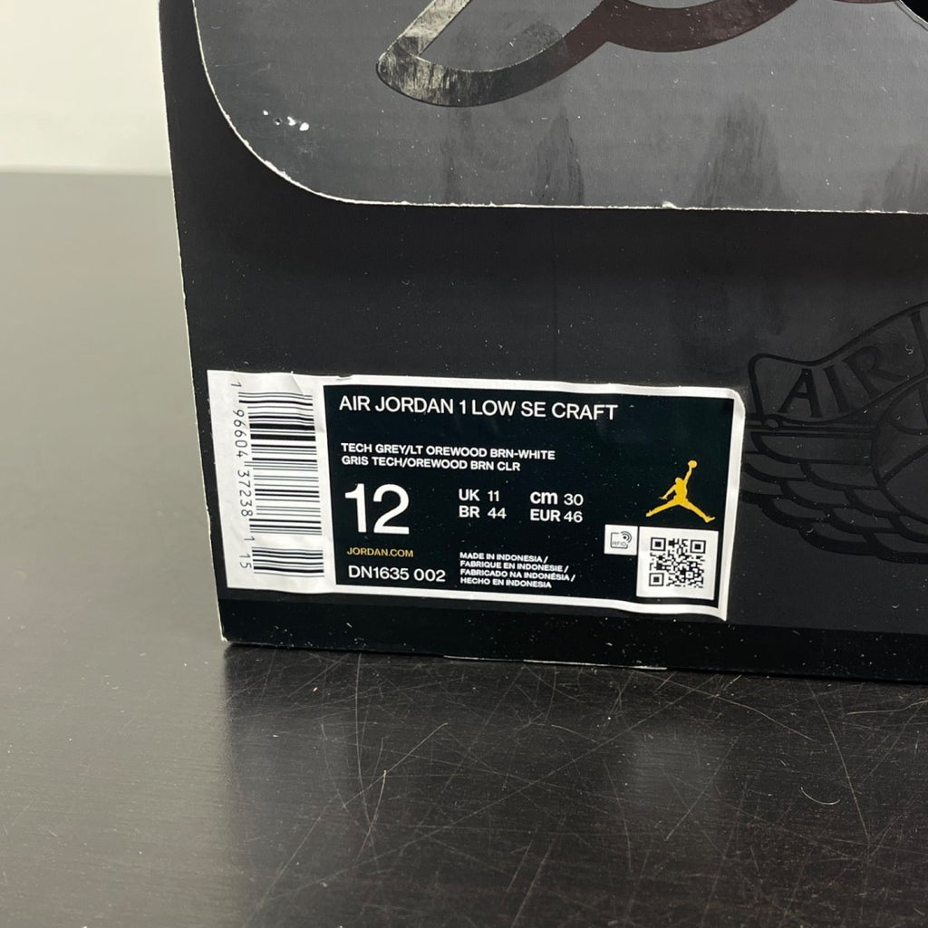 Jordan 1 Low SE Craft Inside Out Tech Grey 12 (Moderately Worn Pre-Owned)JordanTech Grey/Light Orewood Brown/White/Sail - Image 7