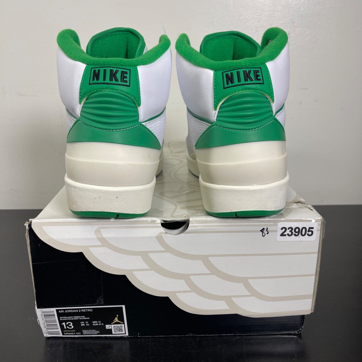 Jordan 2 Retro Lucky Green 13 (Moderately Worn Pre-Owned)JordanWhite/Lucky Green/Sail/Light Steel Grey - Image 4