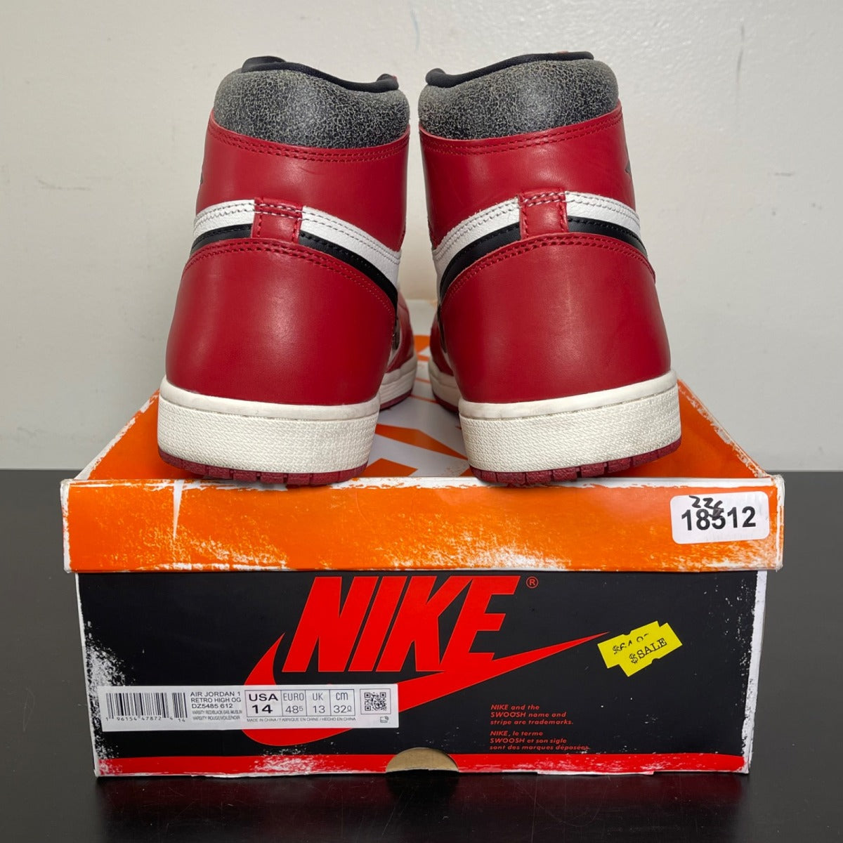 Jordan 1 Retro High OG Chicago Lost and Found 14 (Moderately Worn Pre-Owned)JordanVarsity Red/Black-Sail-Muslin - Image 4