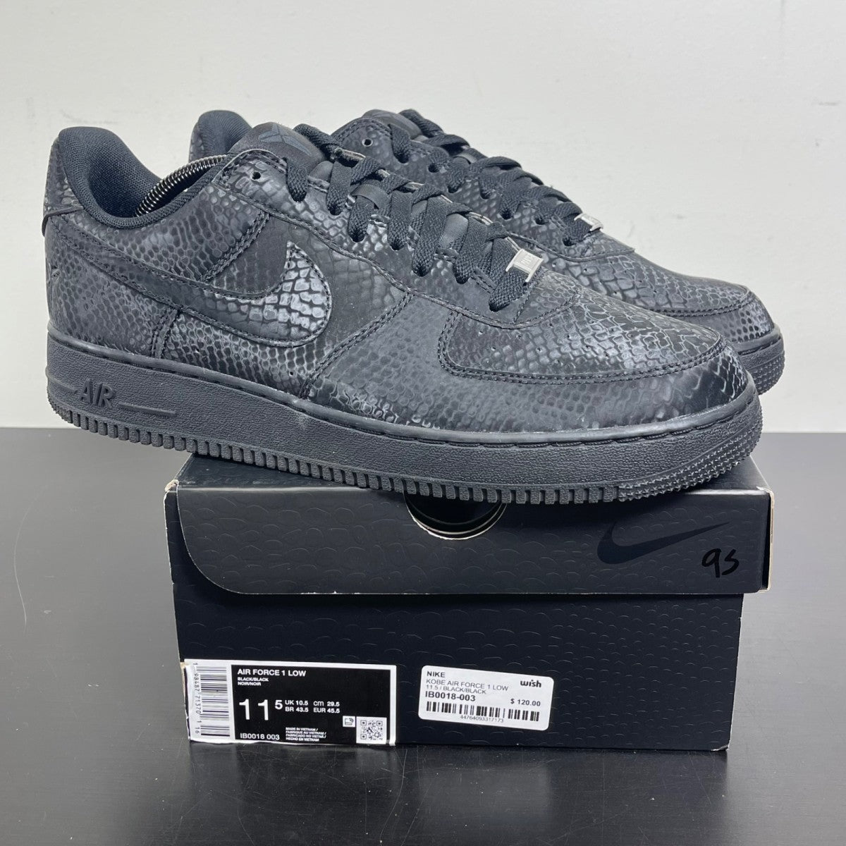 Nike Air Force 1 Low Kobe Bryant Forever Black 11.5 (Moderately Worn Pre-Owned)NikeBlack/Black - Image 1