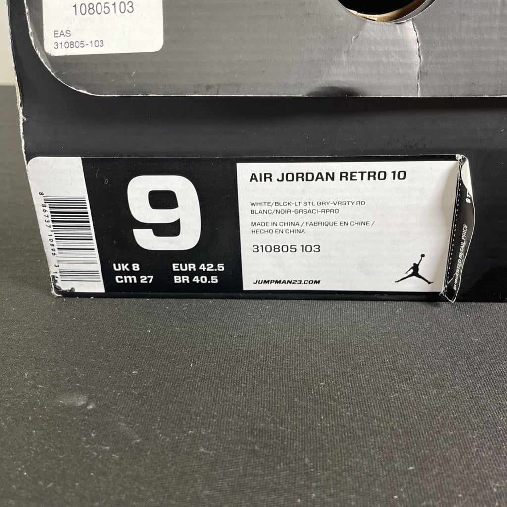 Jordan 10 Retro Steel (2013) 9 (Moderately Worn Pre-Owned)JordanWhite/Black-Light Steel Grey-Varsity Maize - Image 7