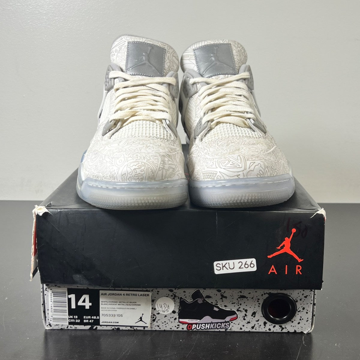 Jordan 4 Retro 30th Anniversary Laser 14 (Lightly Worn Pre-Owned)JordanLaser White/Chrome-Metallic Silver - Image 2