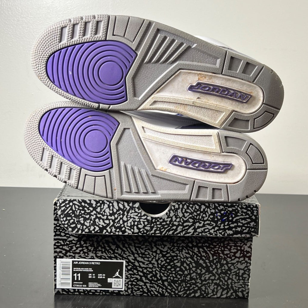 Jordan 3 Retro Dark Iris 11 (Moderately Worn Pre-Owned)JordanWhite/Black/Dark Iris/Cement Grey - Image 6