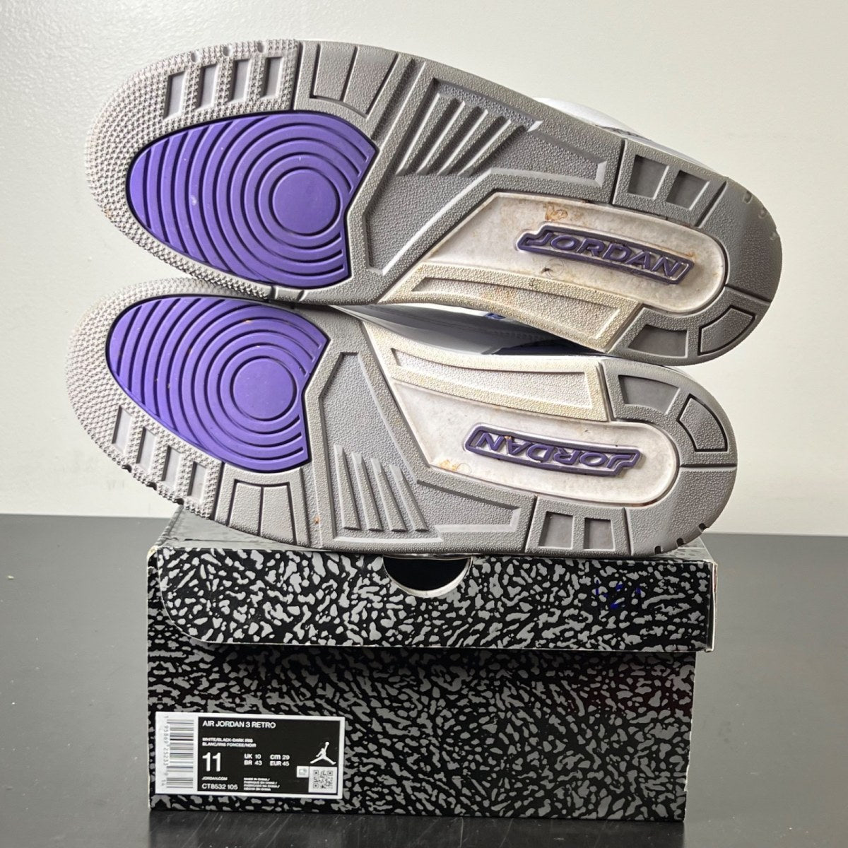 Jordan 3 Retro Dark Iris 11 (Moderately Worn Pre-Owned)JordanWhite/Black/Dark Iris/Cement Grey - Image 6