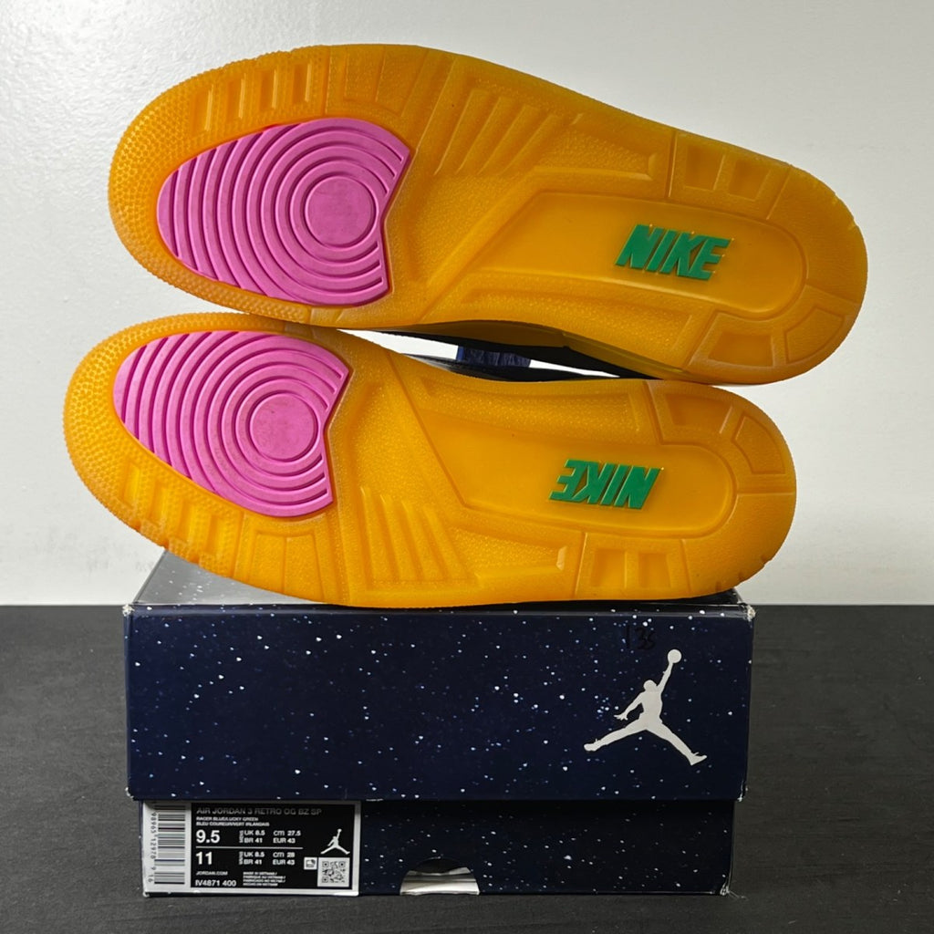 Jordan 3 Retro Brazil 9.5 (Lightly Worn Pre-Owned)JordanRacer Blue/Lucky Green/Blue Void/Varsity Maize - Image 6