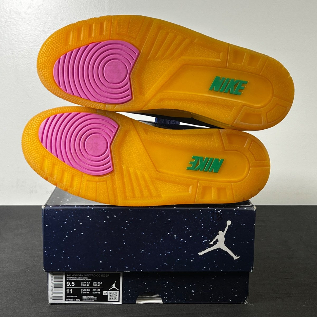 Jordan 3 Retro Brazil 9.5 (Lightly Worn Pre-Owned)JordanRacer Blue/Lucky Green/Blue Void/Varsity Maize - Image 6