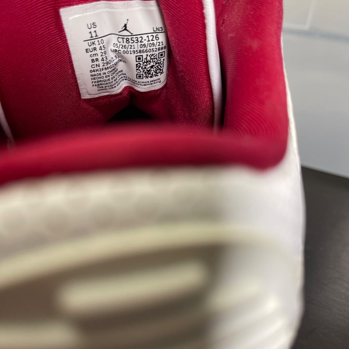 Jordan 3 Retro Cardinal Red 11 (New Pre-Owned)JordanWhite/Light Curry-Cardinal Red-Cement Grey - Image 6