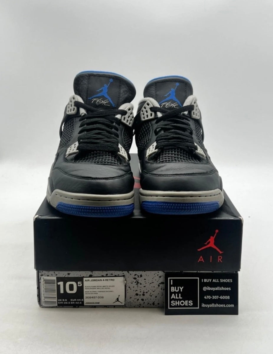 Jordan 4 Retro Motorsports Alternate 10.5 (Moderately Worn Pre-Owned)JordanBlack/Game Royal-Matte Silver-White - Image 2