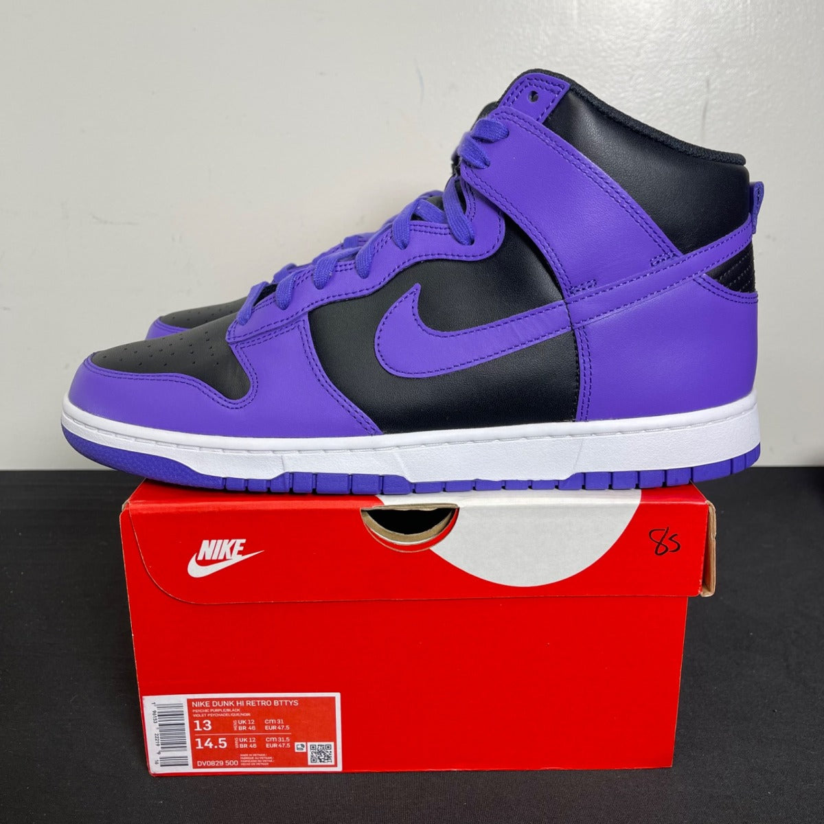 Nike Dunk High Retro BTTYS TCU 13 (Moderately Worn Pre-Owned)NikePsychic Purple/Black/Psychic Purple/White - Image 3