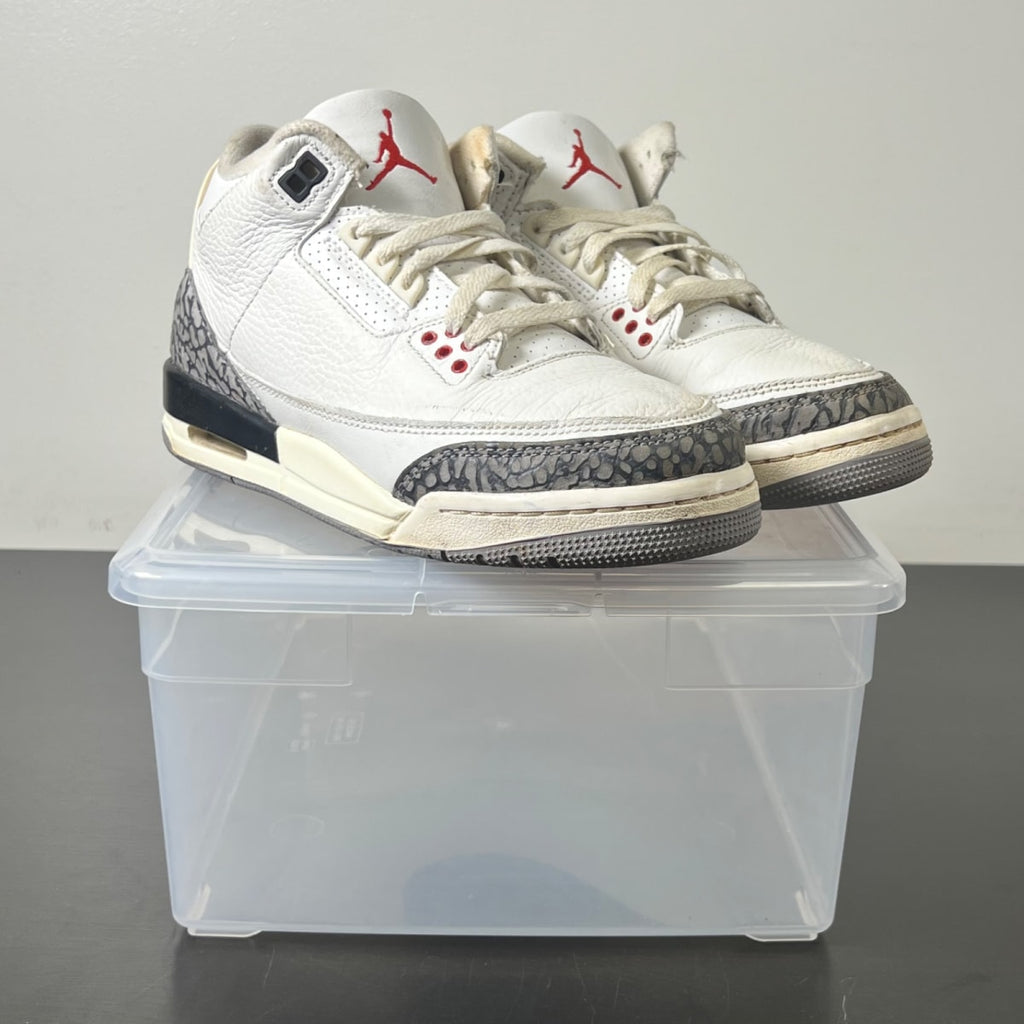 Jordan 3 Retro White Cement Reimagined (GS) 6.5Y (Heavily Worn Pre-Owned)JordanSummit White/Fire Red/Black/Cement Grey - Image 1