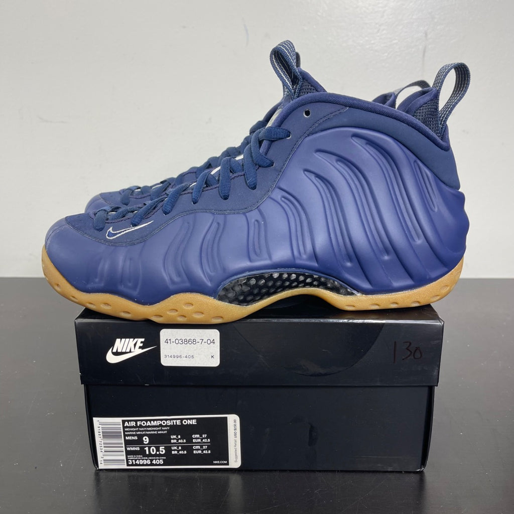 Nike Air Foamposite One Navy Gum 9 (Moderately Worn Pre-Owned)NikeMidnight Navy/Midnight Navy-Gum Light Brown-White - Image 3
