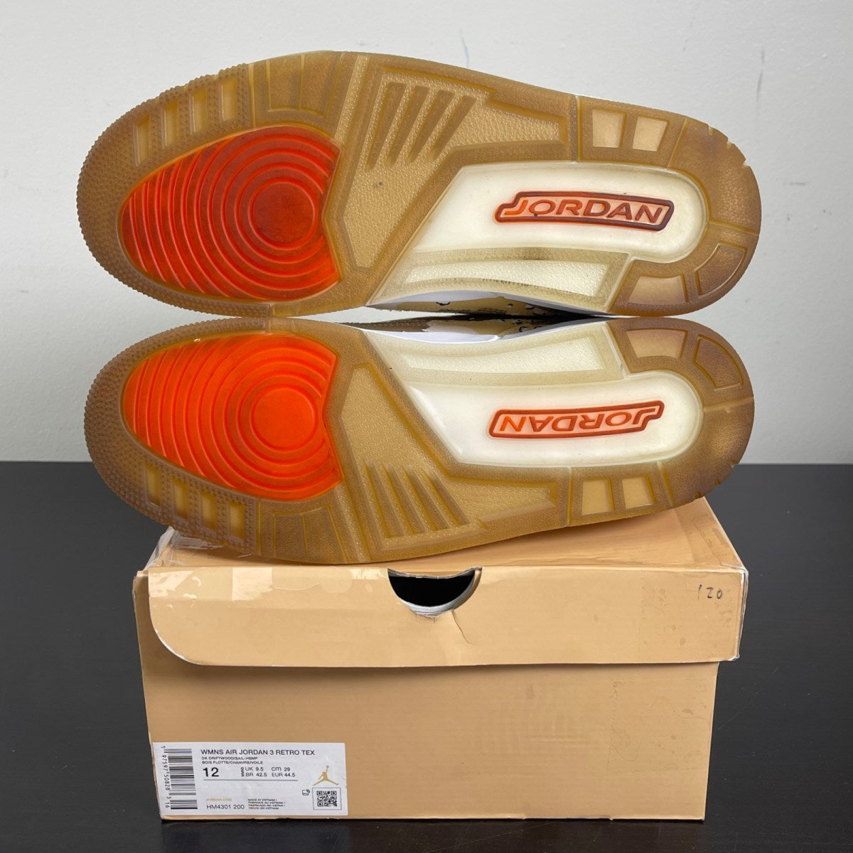 Jordan 3 Retro WNBA Desert Camo (Women's) 12W (Moderately Worn Pre-Owned)JordanDark Driftwood/Sail/Hemp/Velvet Brown/Brilliant Orange/White - Image 5