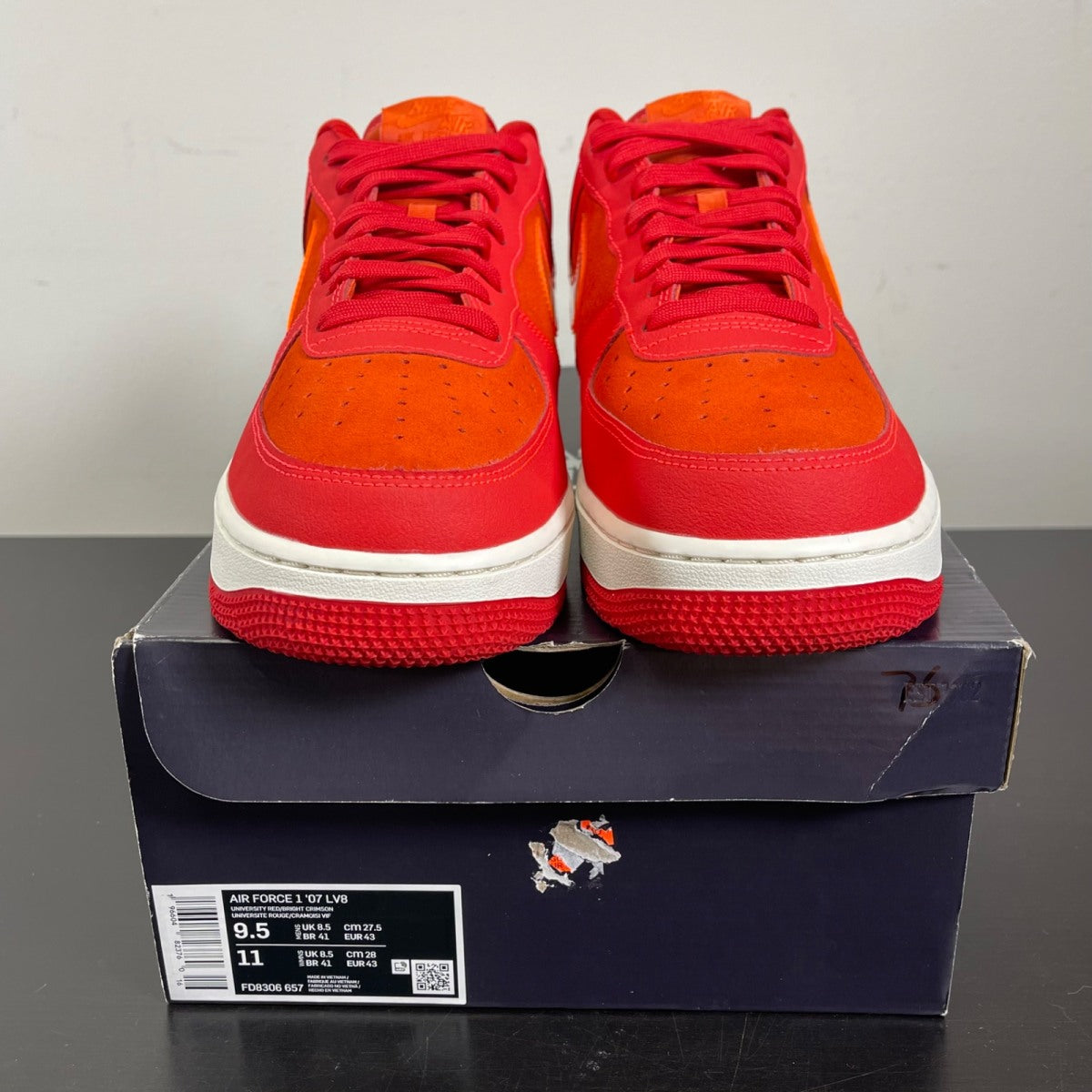 Nike Air Force 1 Low '07 ATL 9.5 (Moderately Worn Pre-Owned)NikeUniversity Red/Bright Crimson-Picante Red-Sail-Metallic Silver - Image 2